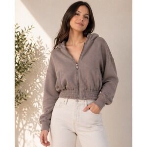 Abercrombie Cropped Zip Hoodie Taupe Size M Athleisure Lounge Neutral‎